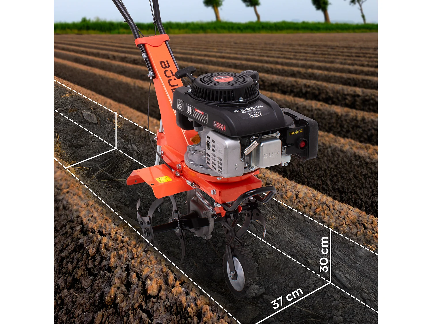 Tukang 140 - Motor para Jardim de Hortas a Gasolina Blast 4 vezes 2.5HP Motor 140cc com 4 Moinhos Ø30 cm