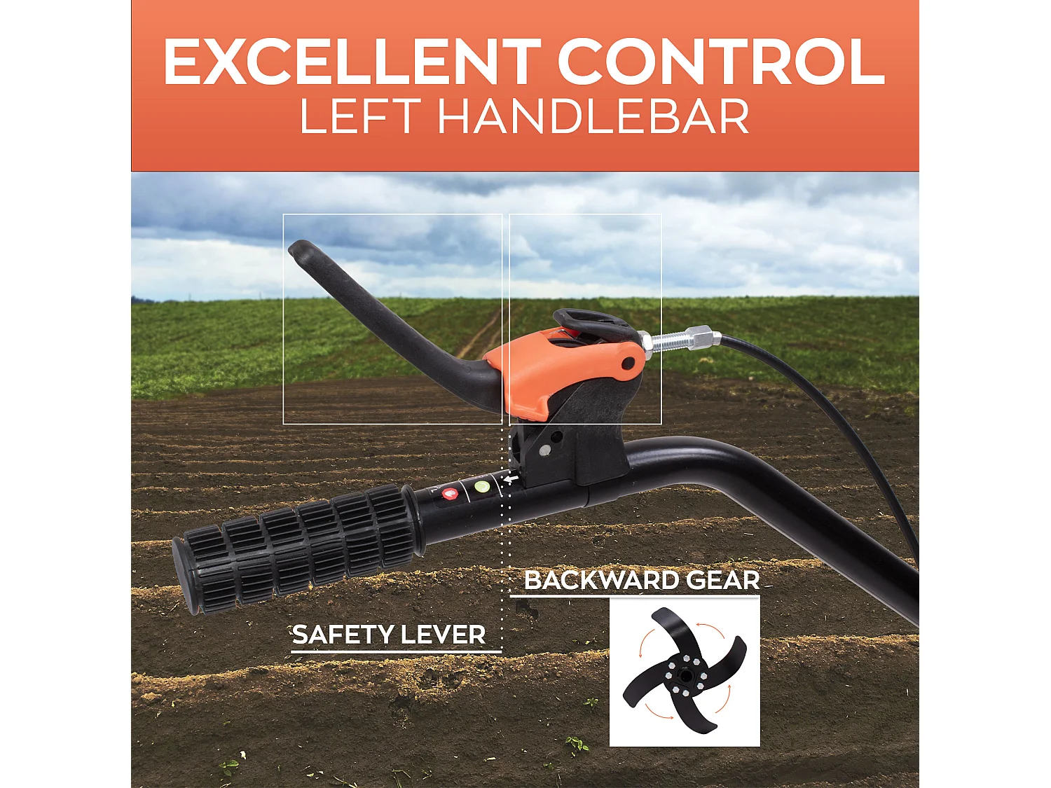 Tukang 212 - Motocultivador para Huerto a Explosión a Gasolina 4 tiempos 6.1HP Motor 212cc con 6 Fresas Ø40 cm