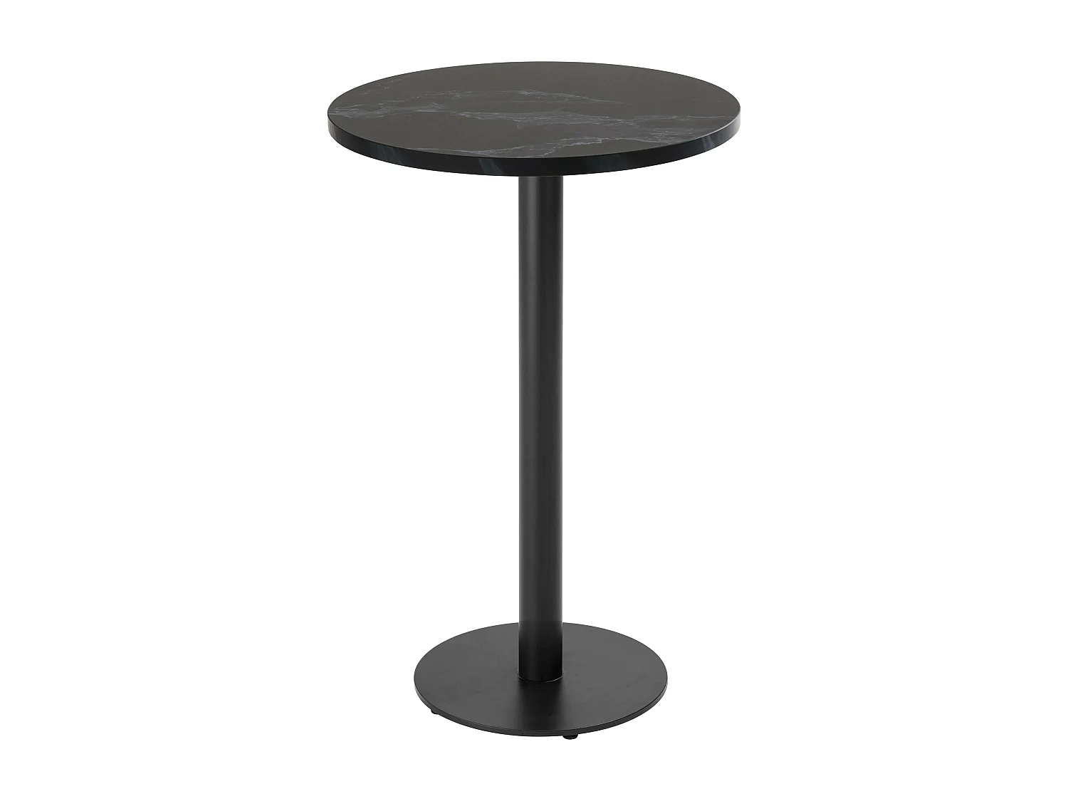 Table haute ronde 60 cm pied noir et revêtement marbre noir