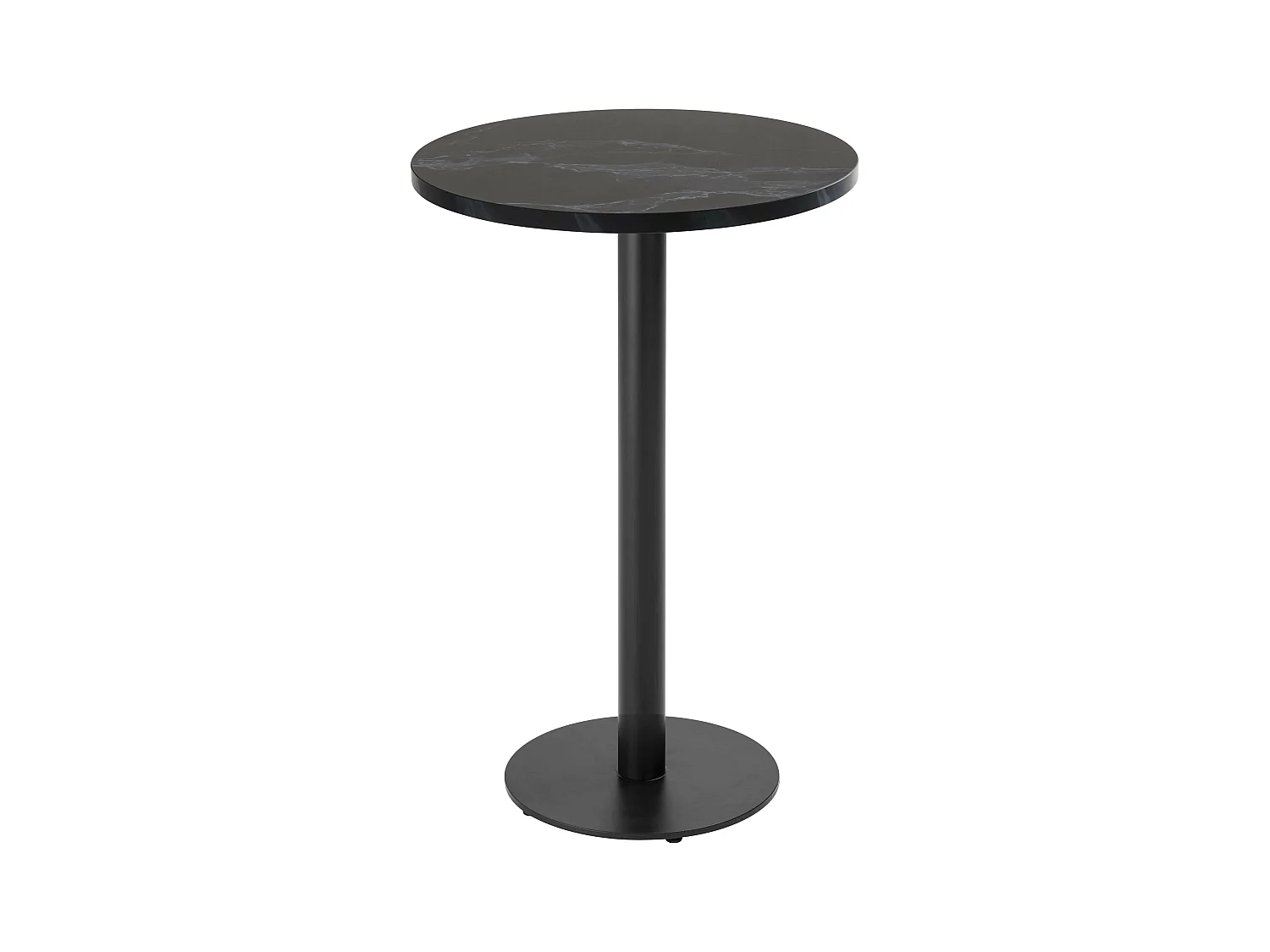 Ronde hoge tafel  60 cmmet zwart onderstel en zwart marmeren blad