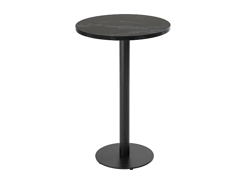 Table haute ronde 60 cm pied noir et revêtement marbre noir