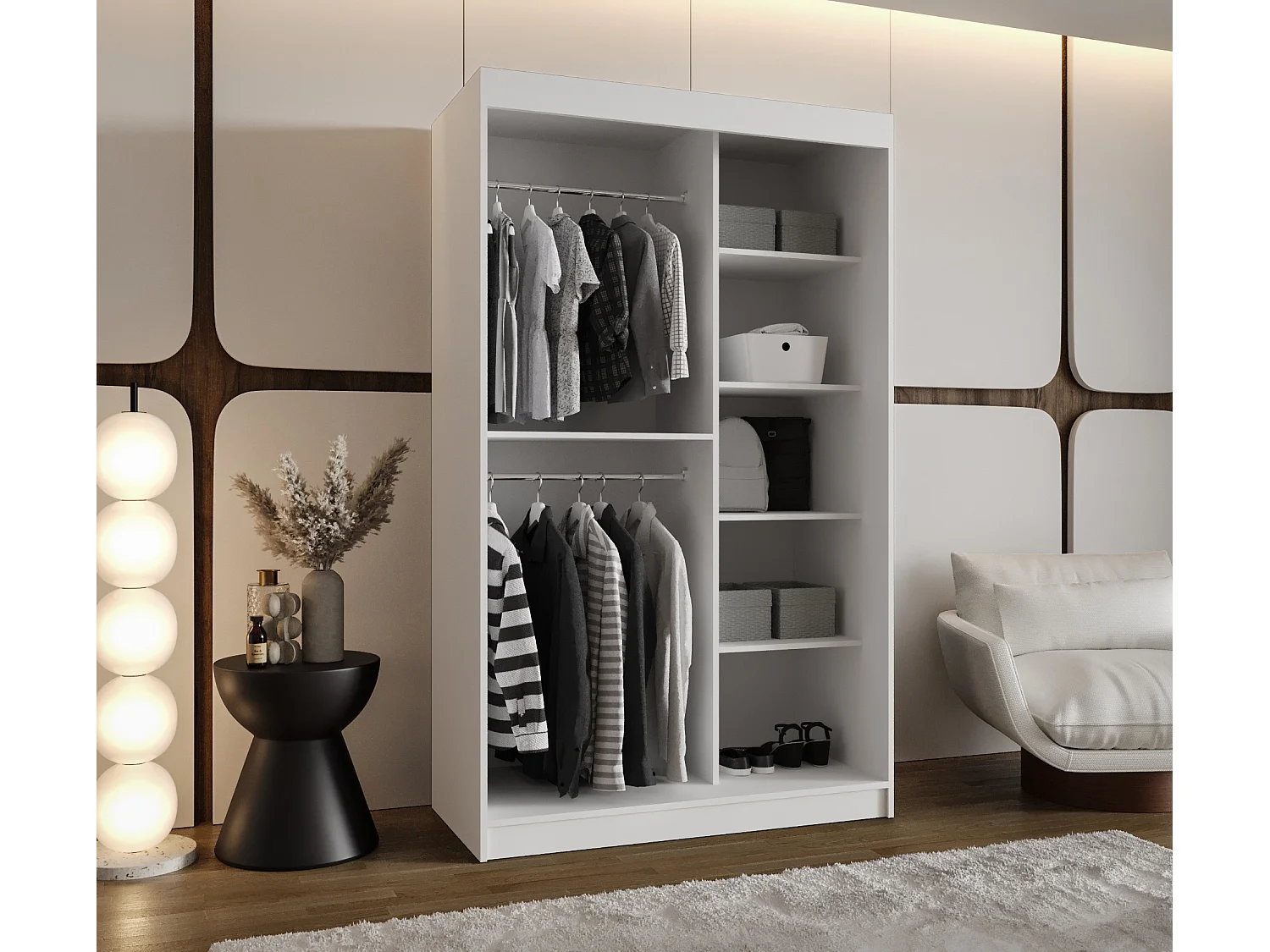 Armoire Lucy À Portes Coulissantes 200/120/62 2 portes (Blanc)