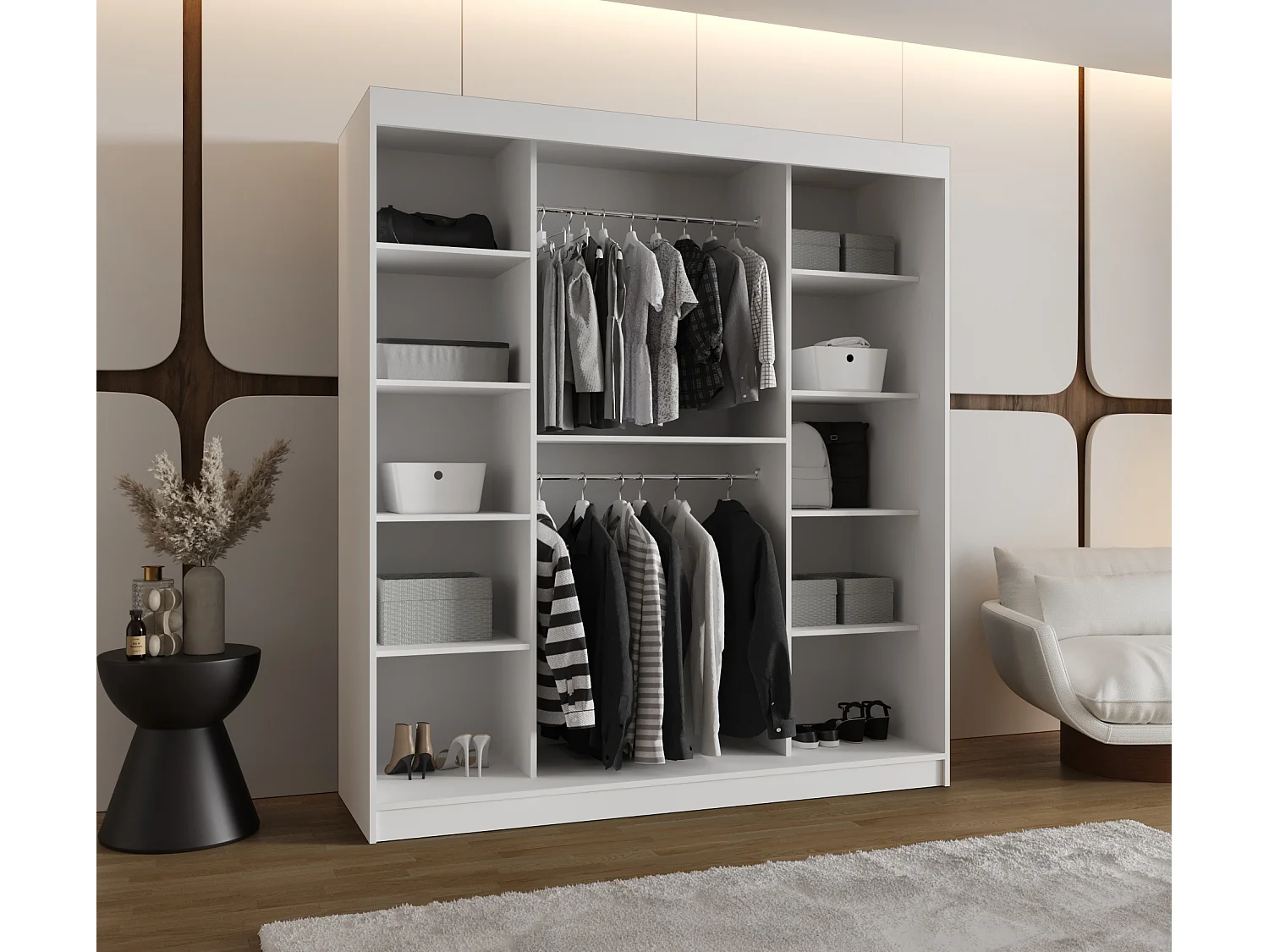 Armoire Lucy À Portes Coulissantes 200/180/62 2 portes (Blanc)