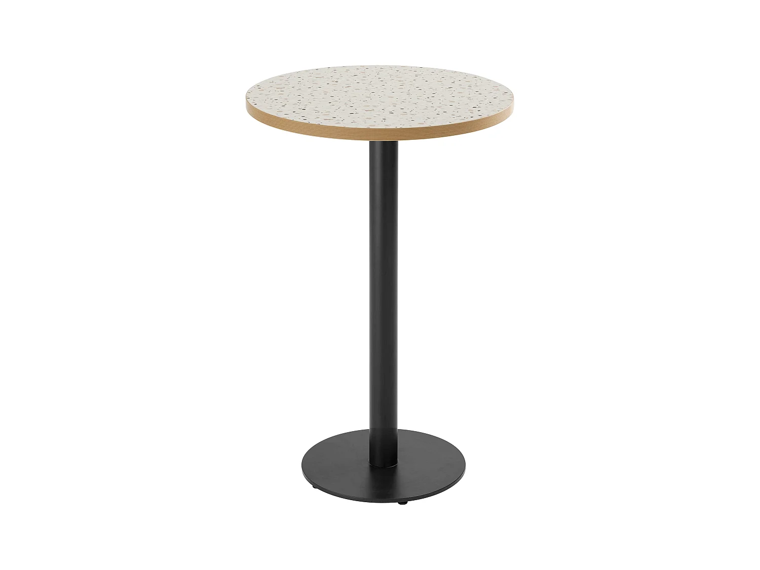 Tafel hoog rond 60 cm zwarte poot en terrazzo bekleding