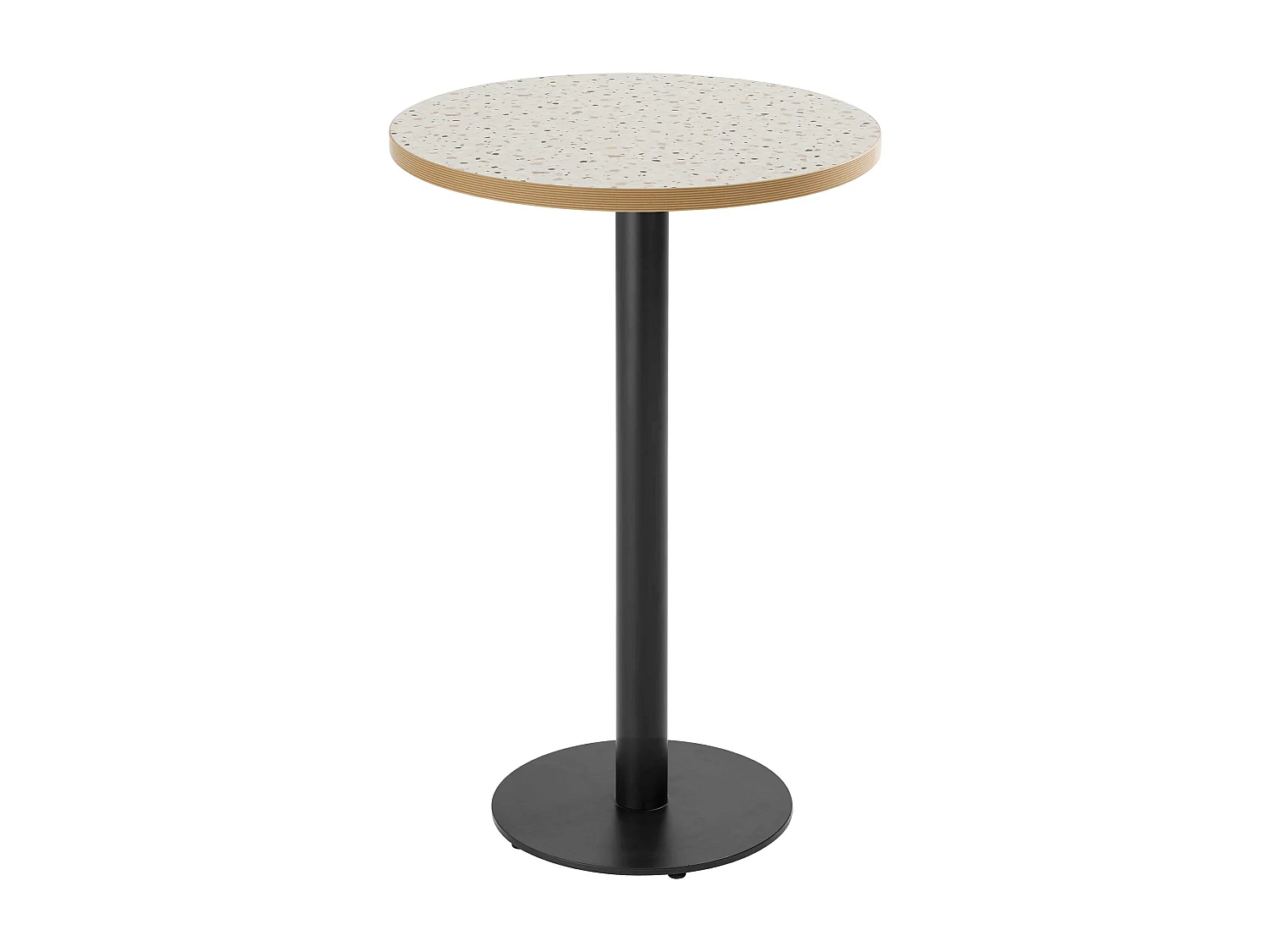 Table haute ronde 60 cm pied noir et revêtement terrazzo