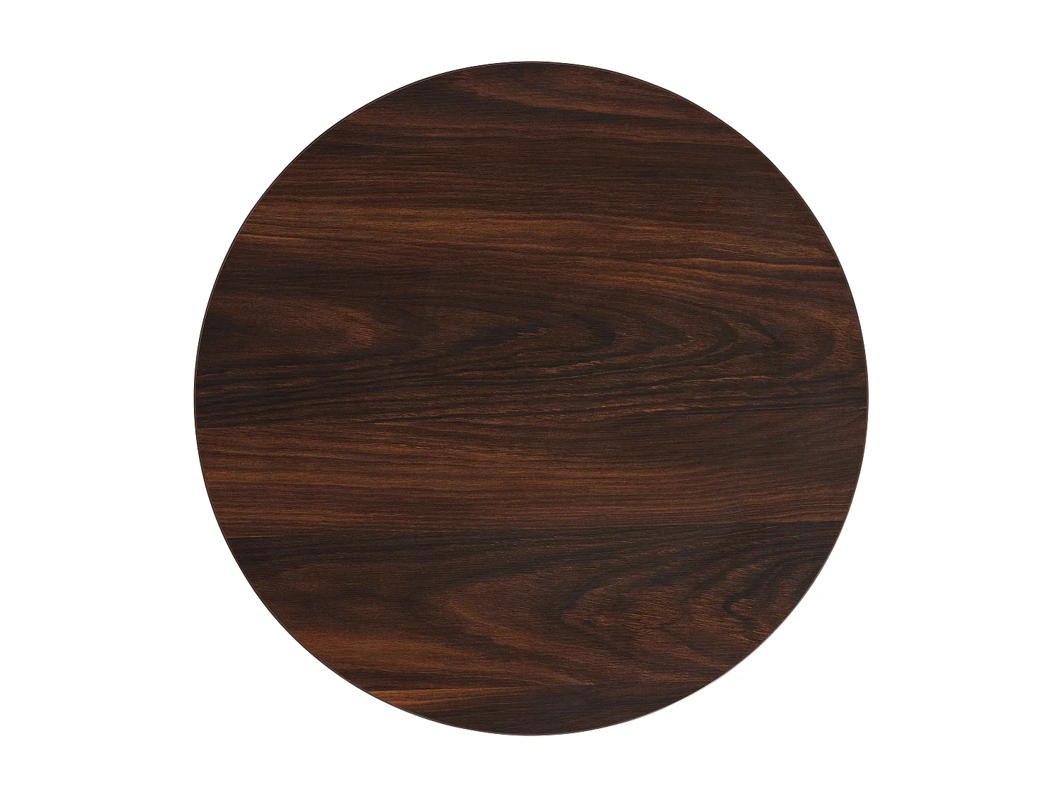 Table haute ronde 60 cm pied noir et revêtement bois foncé