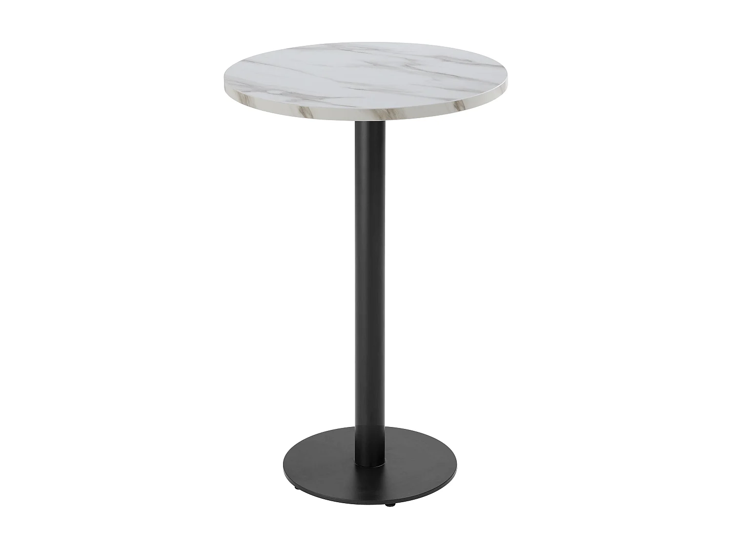 Table haute ronde 60 cm pied noir et revêtement marbre blanc