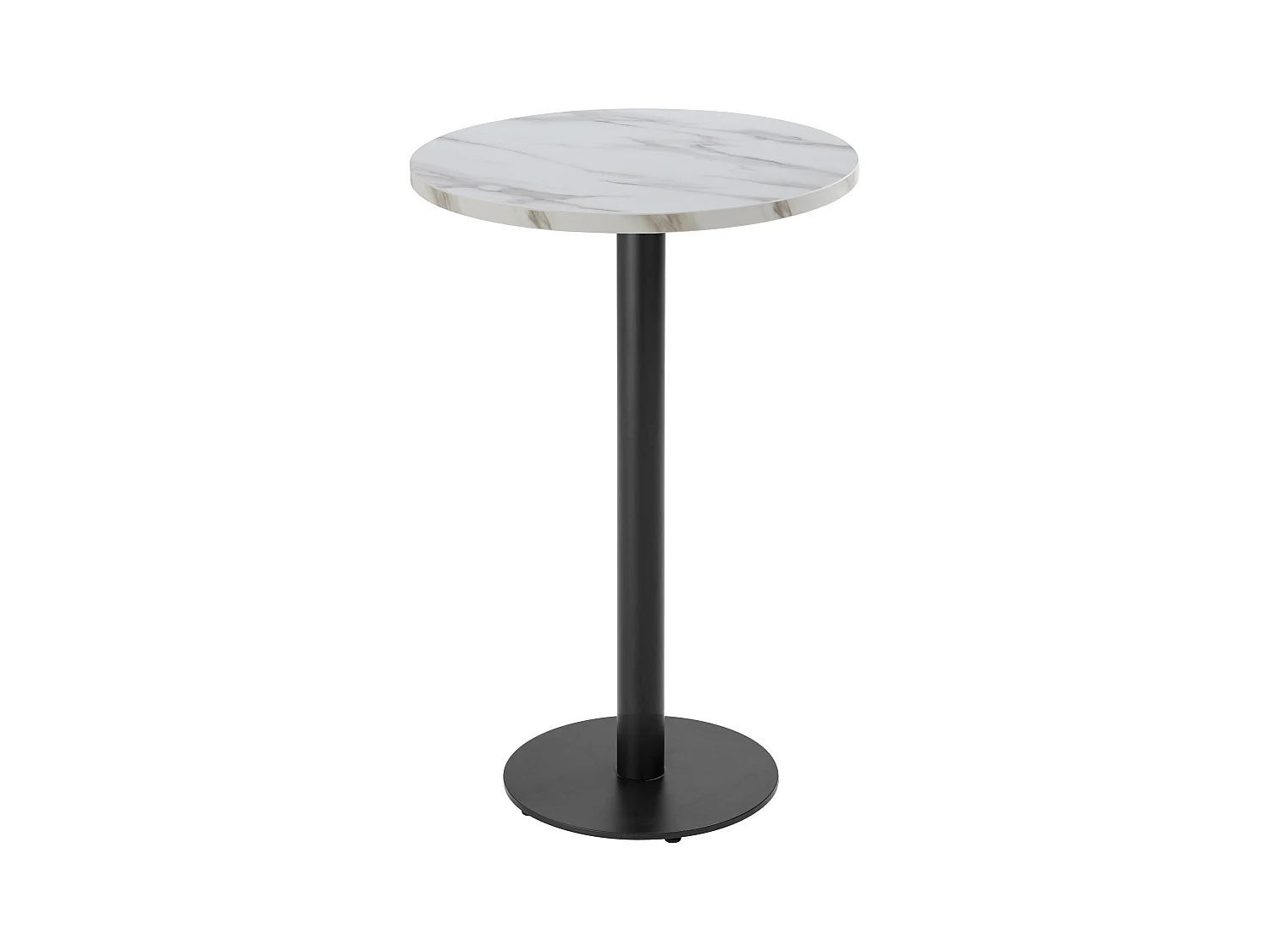 Tafel hoog rond 60 cm zwarte poot en wit marmeren bekleding