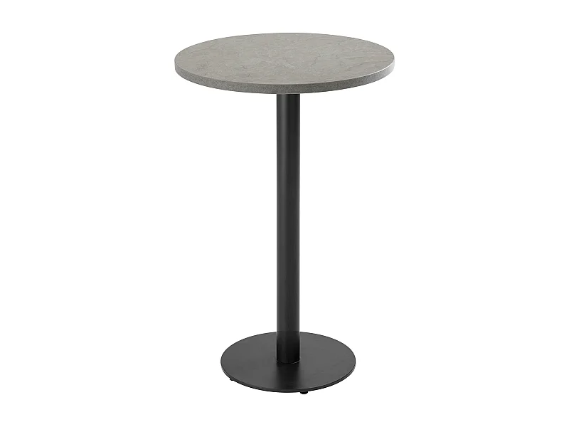 Table haute ronde 60 cm pied noir et revêtement béton gris