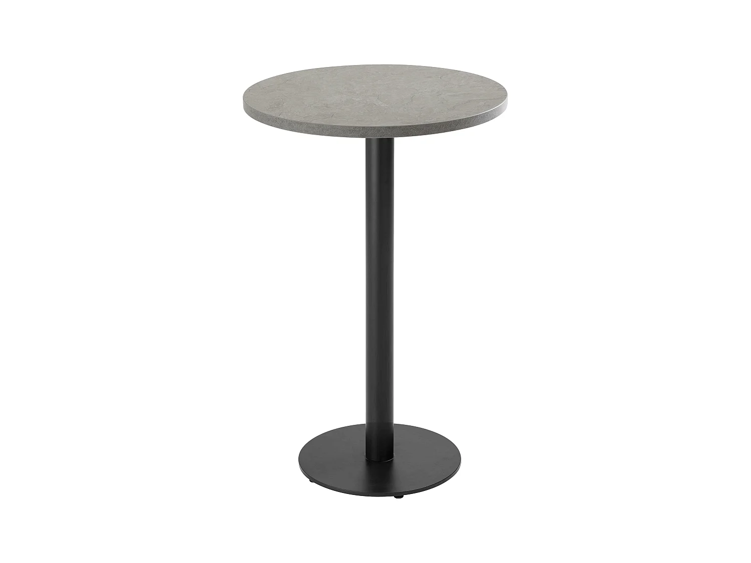 Ronde hoge tafel met zwart onderstel en grijze betonnen bekleding