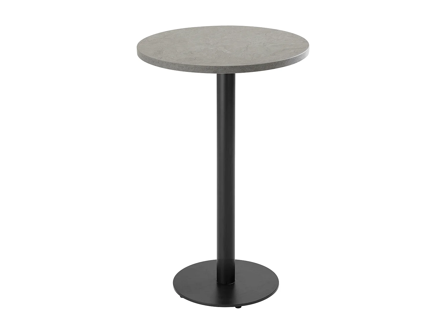 Table haute ronde 60 cm pied noir et revêtement béton gris