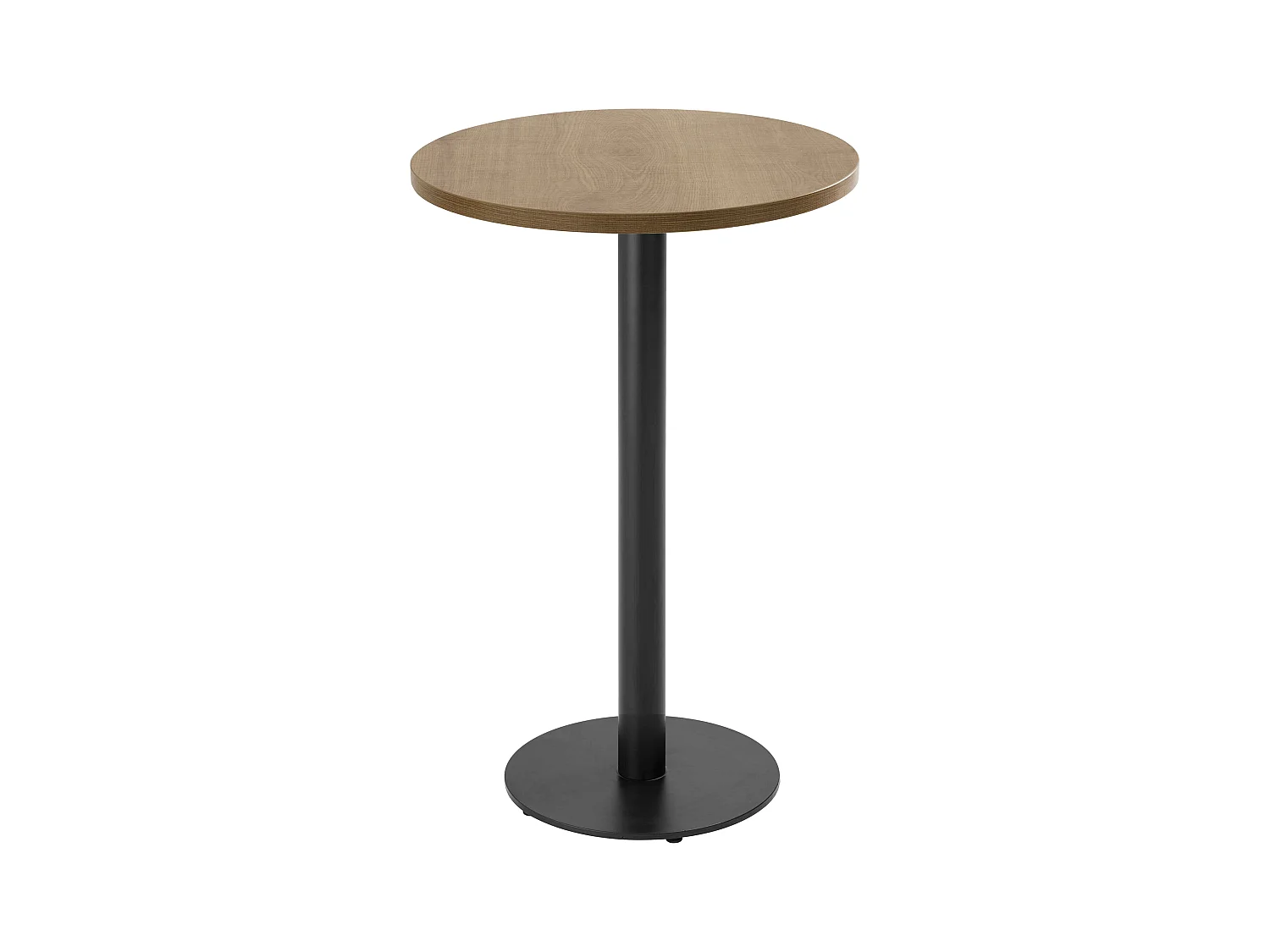 Tafel hoog rond 60 cm zwarte poot en lichte houten bekleding