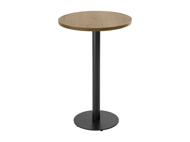 Table haute ronde 60 cm pied noir et revêtement bois clair