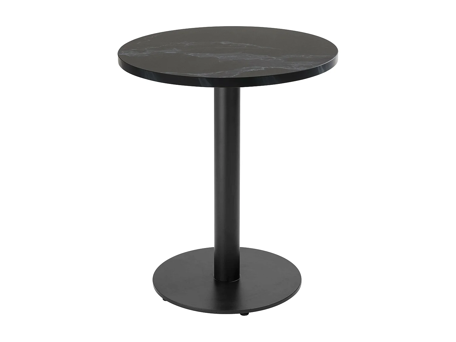 Table à manger ronde 60 cm pied noir et revêtement marbre noir