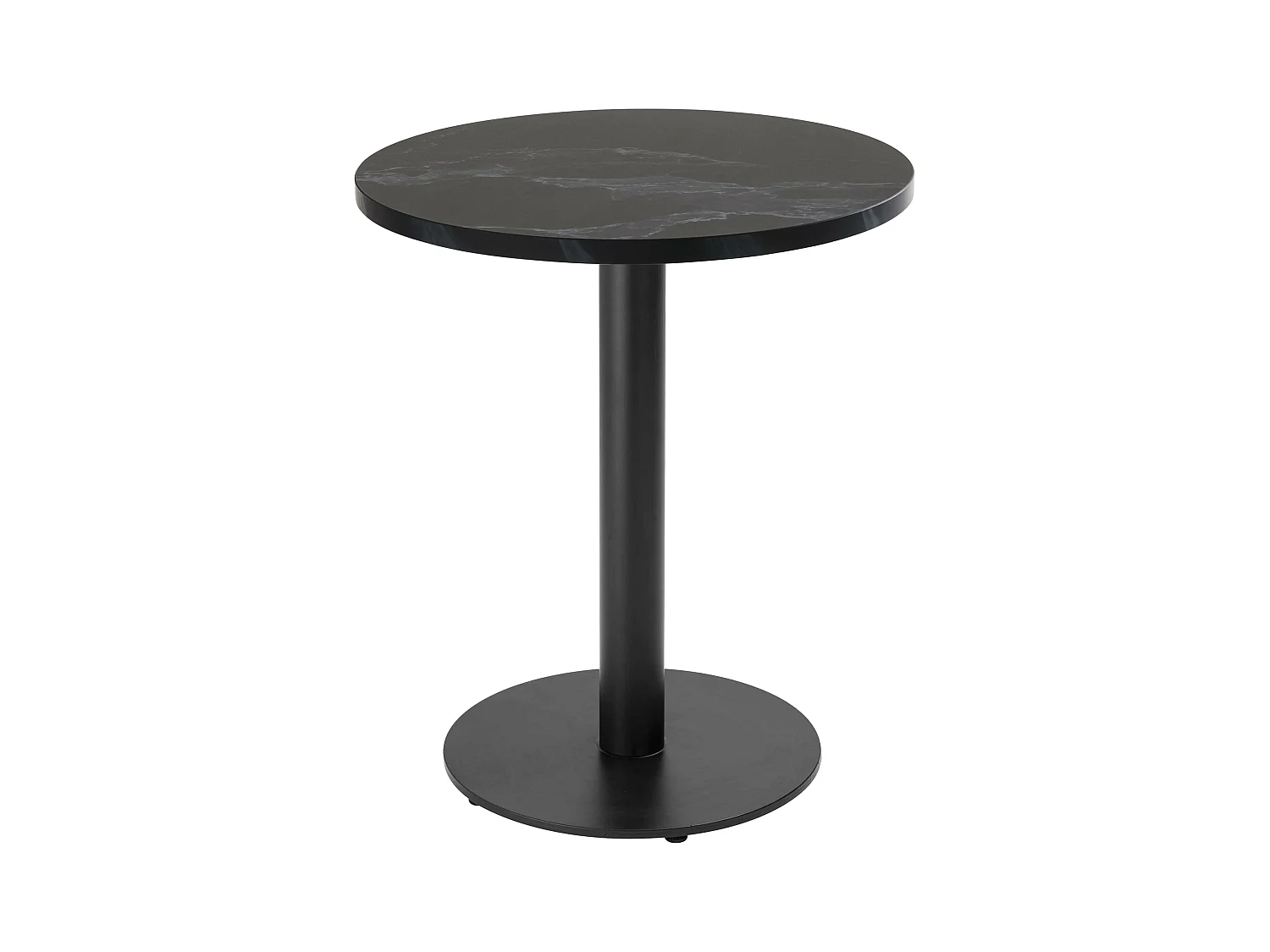 Table à manger ronde 60 cm pied noir et revêtement marbre noir