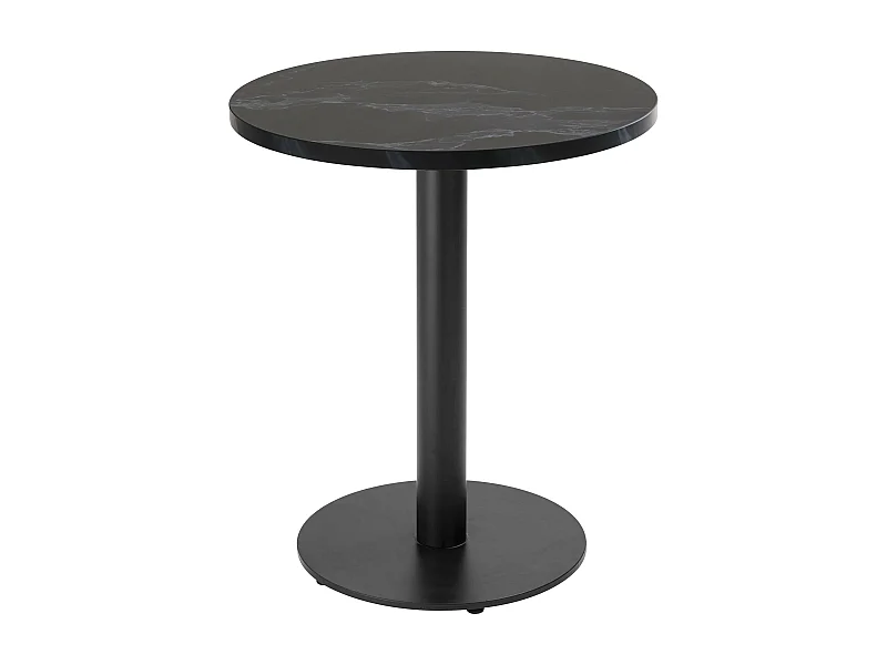 Table à manger ronde 60 cm pied noir et revêtement marbre noir