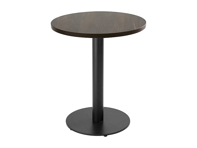 Table à manger ronde 60 cm pied noir et revêtement bois foncé