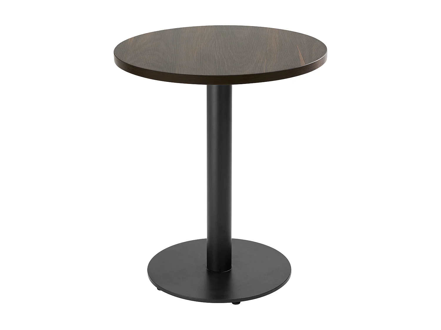 Table à manger ronde 60 cm pied noir et revêtement bois foncé