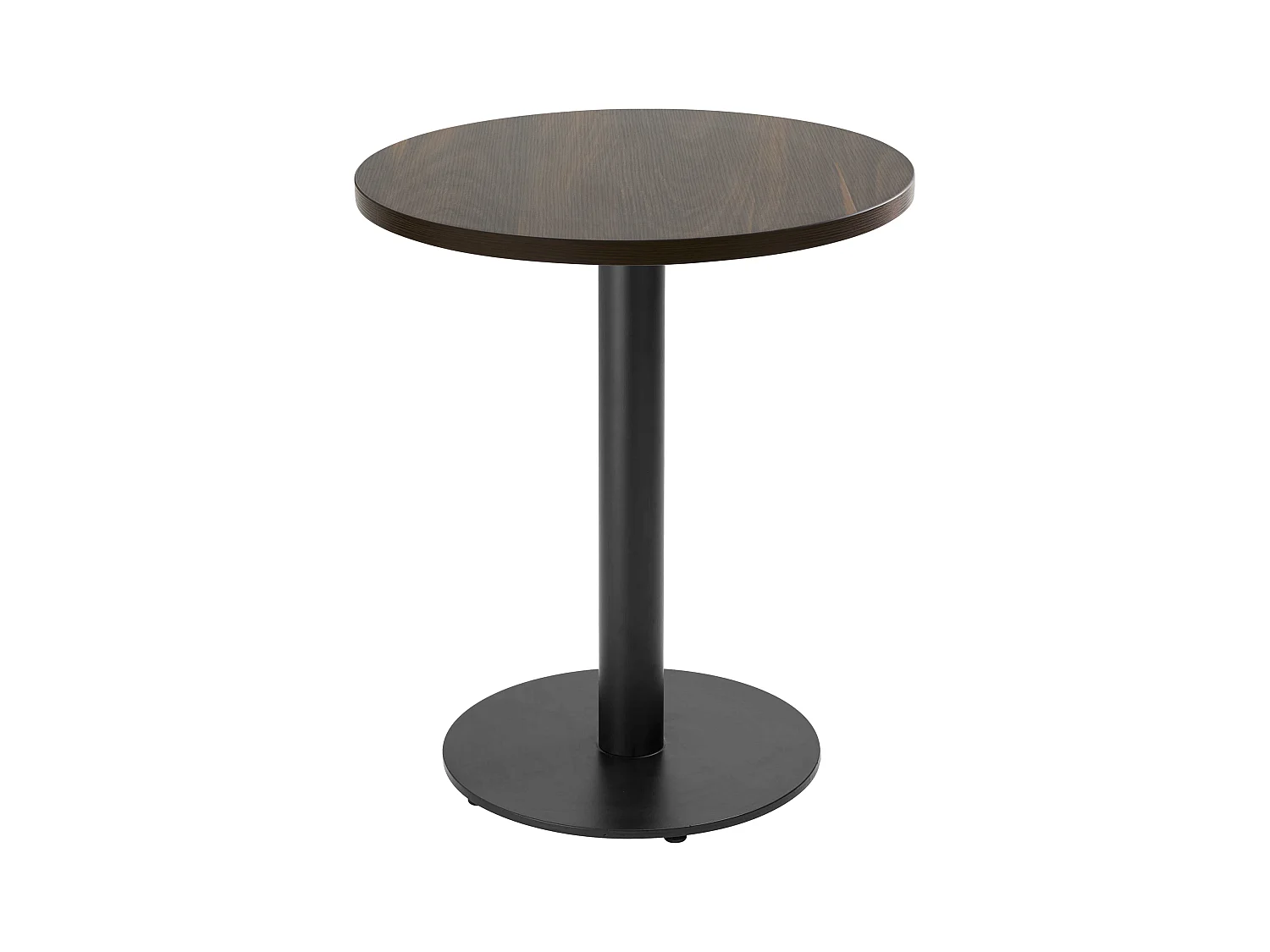 Table à manger ronde 60 cm pied noir et revêtement bois foncé