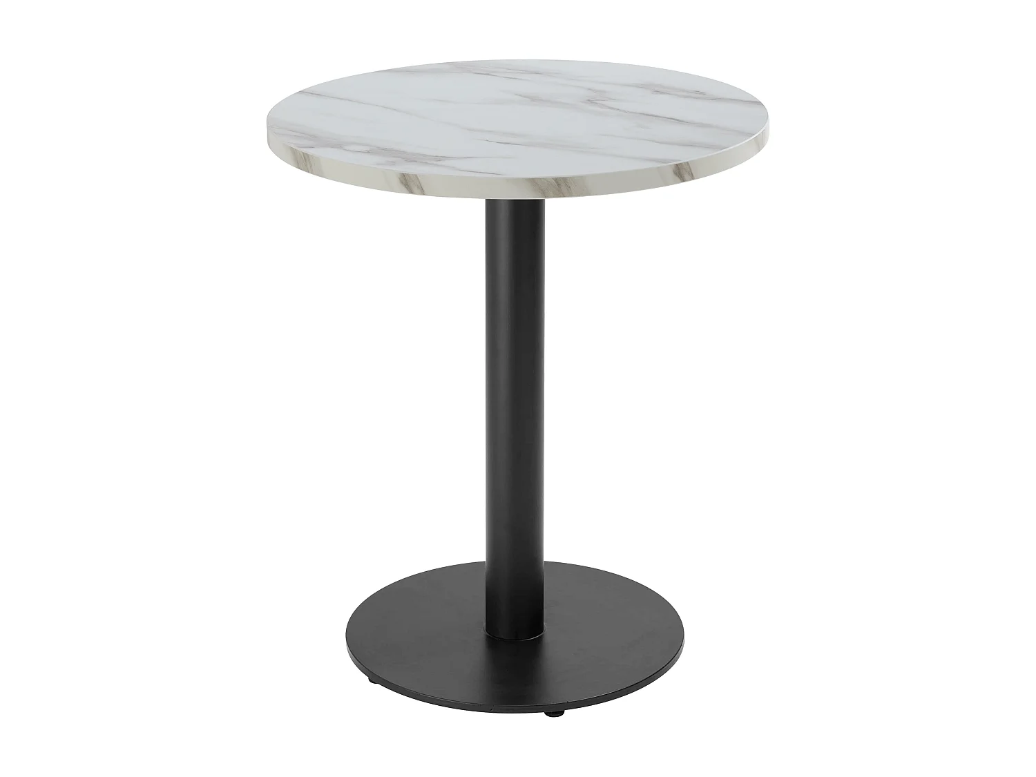 Table à manger ronde 60 cm pied noir et revêtement marbre blanc