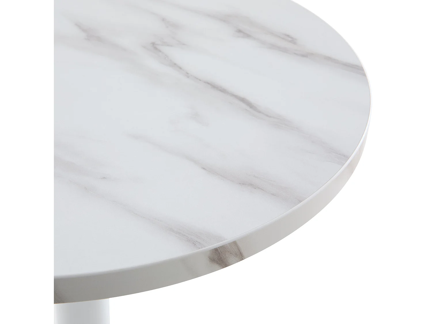 Table à manger ronde 60 cm pied noir et revêtement marbre blanc
