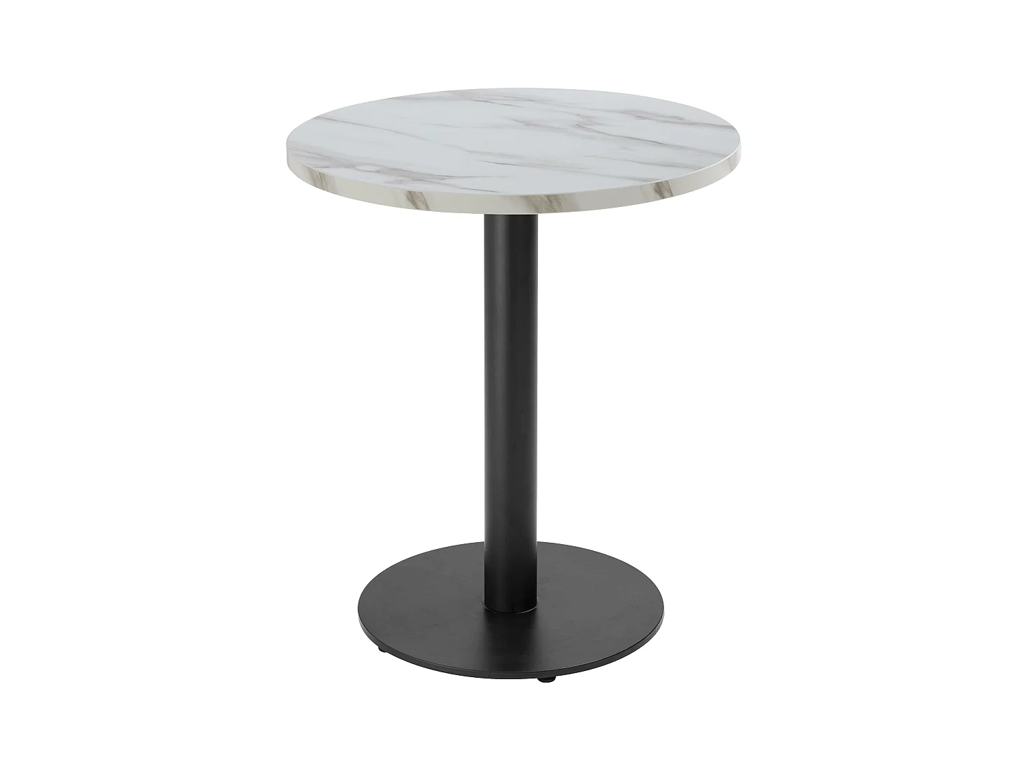 Table à manger ronde 60 cm pied noir et revêtement marbre blanc