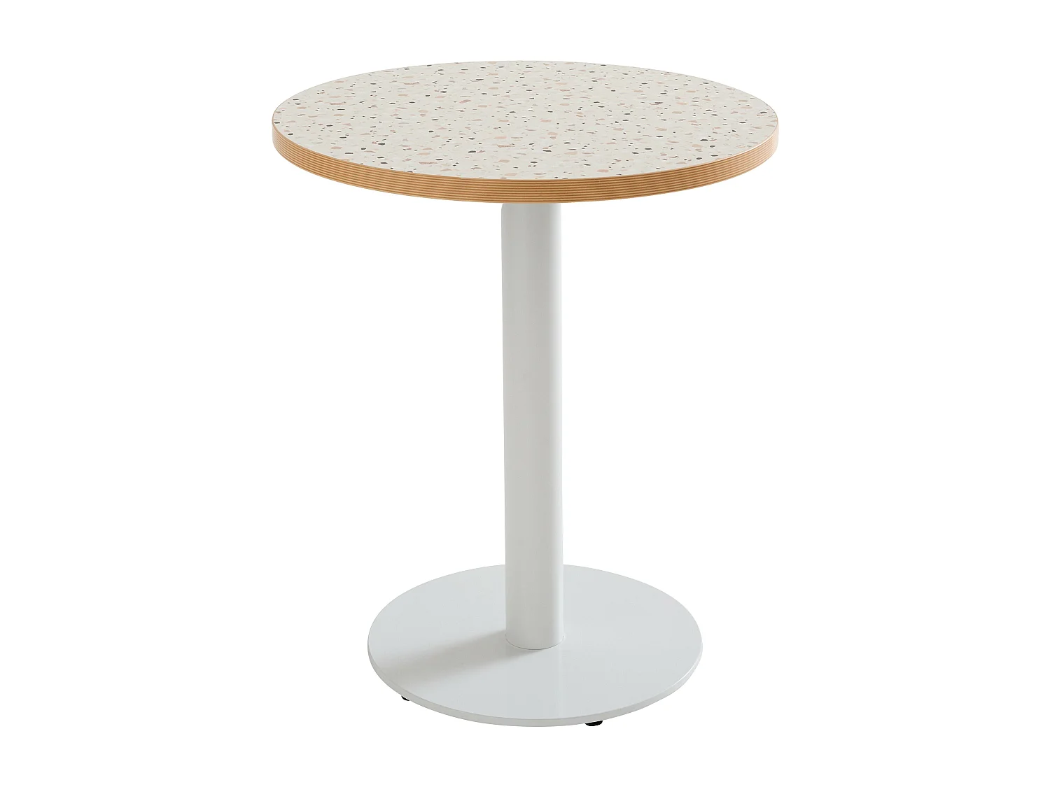 Table à manger ronde 60 cm pied noir et revêtement terrazzo