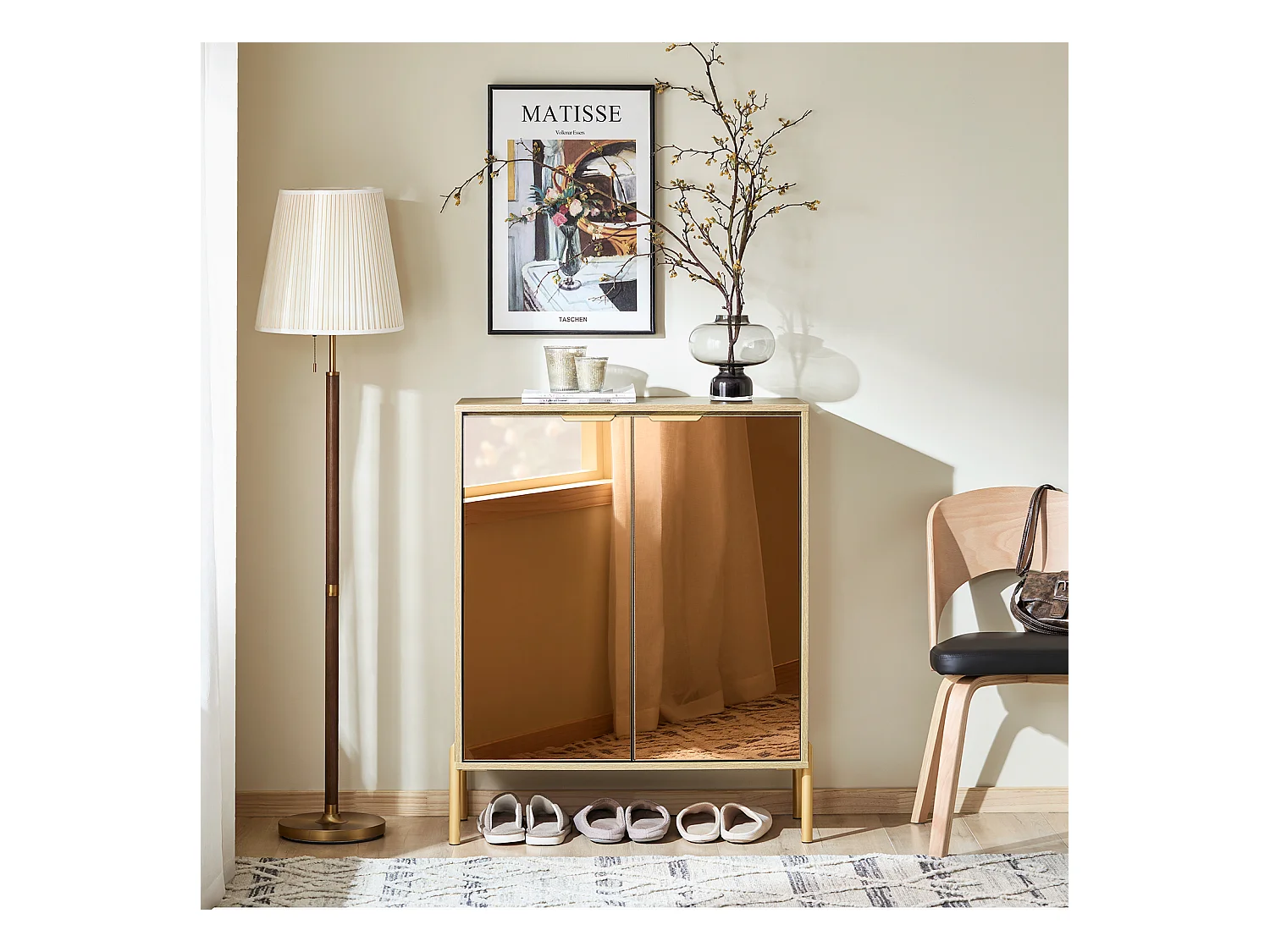 SoBuy Meuble d'entrée, Rangement Chaussures, Buffet 2 Portes 5 compartiments, Doré, 83x38x100 cm FSB96-G