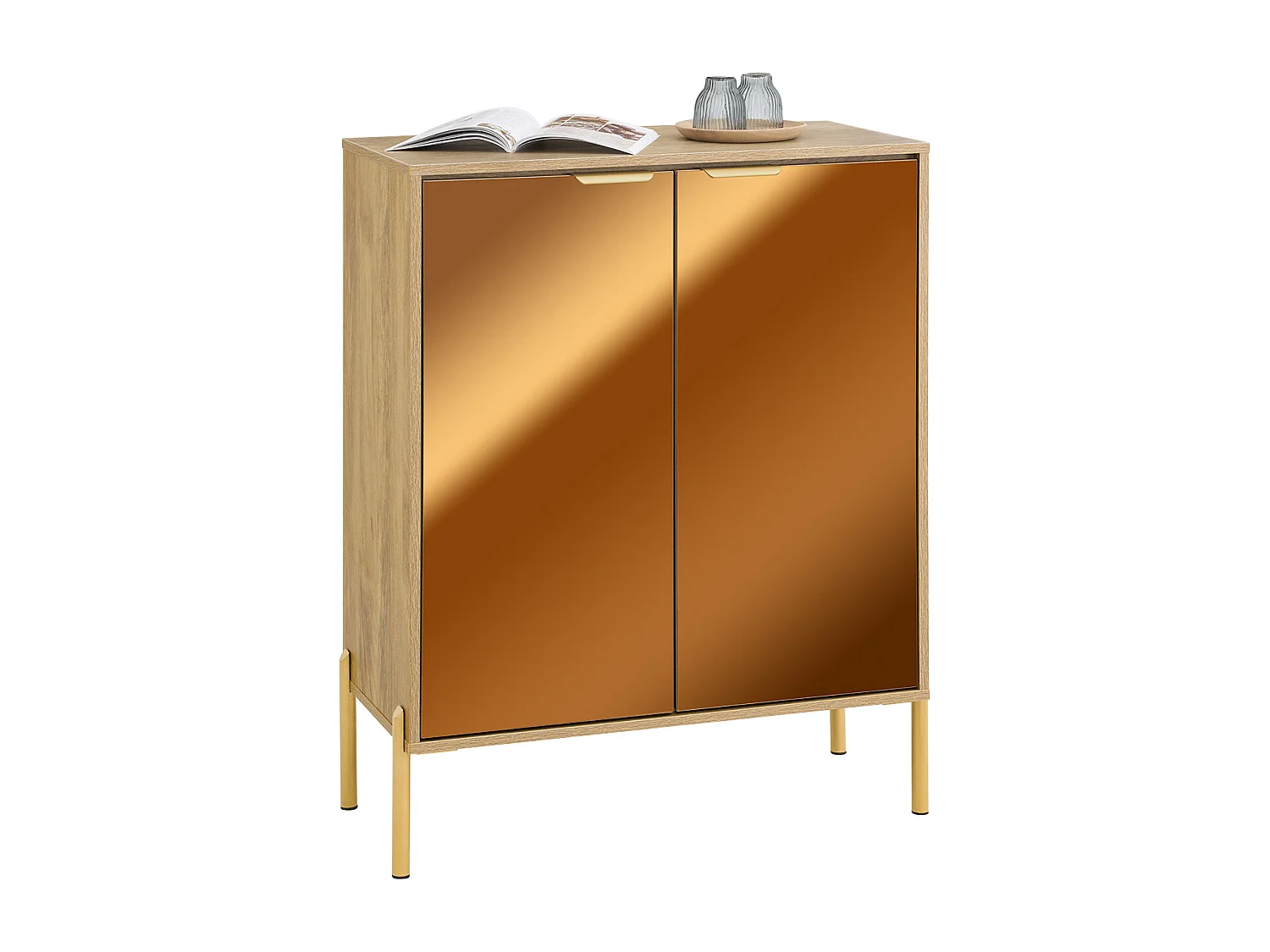 SoBuy Meuble d'entrée, Rangement Chaussures, Buffet 2 Portes 5 compartiments, Doré, 83x38x100 cm FSB96-G