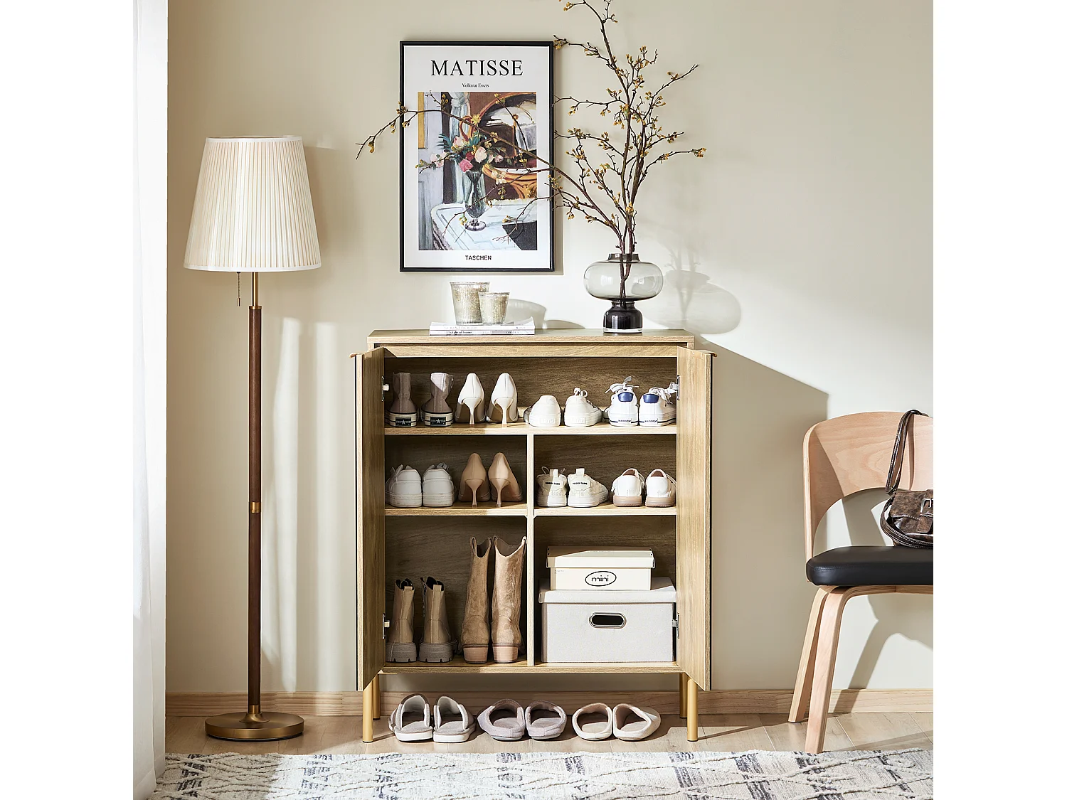 SoBuy Meuble d'entrée, Rangement Chaussures, Buffet 2 Portes 5 compartiments, Doré, 83x38x100 cm FSB96-G