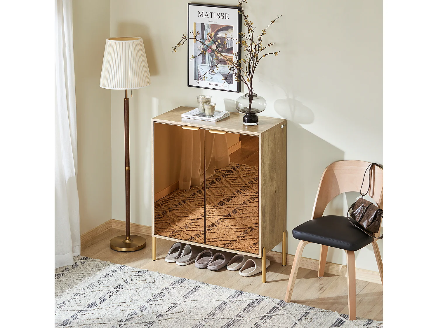 SoBuy Meuble d'entrée, Rangement Chaussures, Buffet 2 Portes 5 compartiments, Doré, 83x38x100 cm FSB96-G