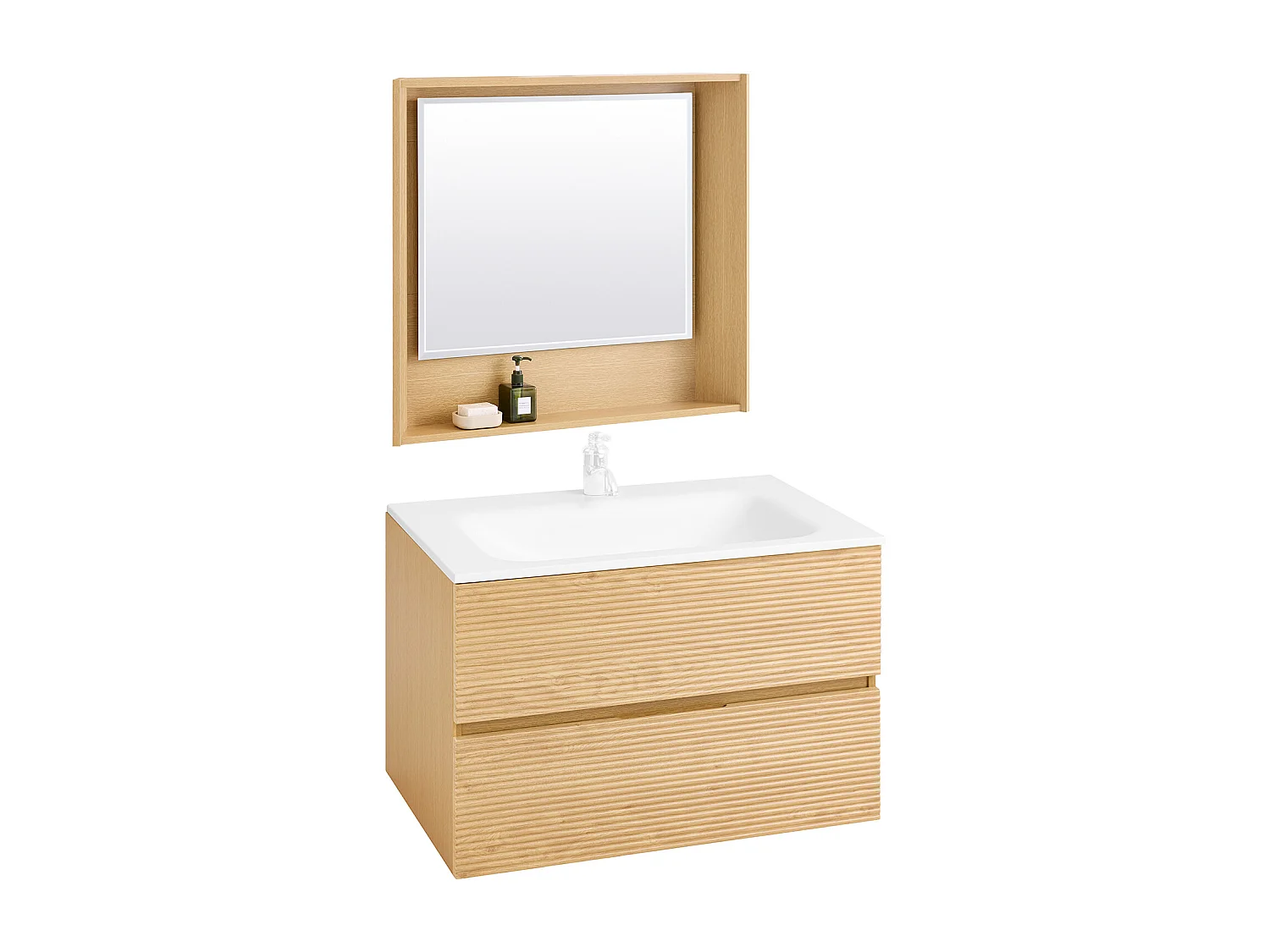 SoBuy Meuble Suspendu pour Lavabo avec miroir Meuble sous vasque avec miroir Ensemble de Lavabo avec miroir Meuble Lave-Mains avec miroir, Couleur Bois, BZR198-N