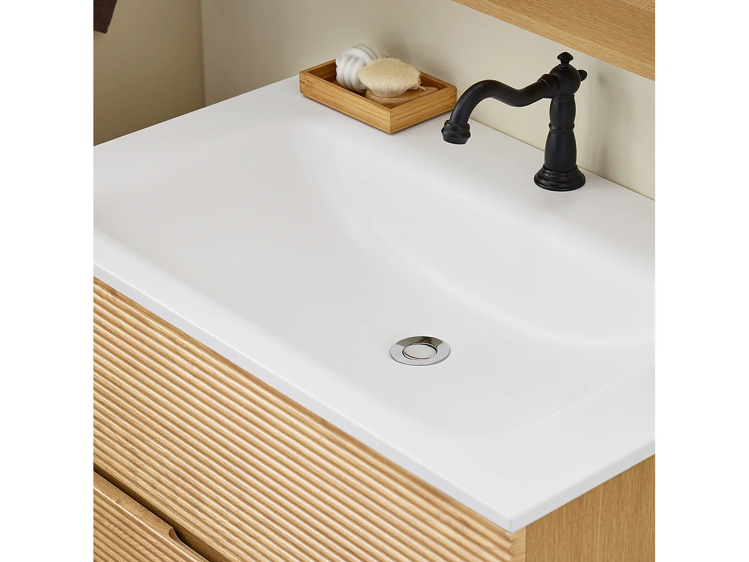 SoBuy Meuble Suspendu pour Lavabo avec miroir Meuble sous vasque avec miroir Ensemble de Lavabo avec miroir Meuble Lave-Mains avec miroir, Couleur Bois, BZR198-N