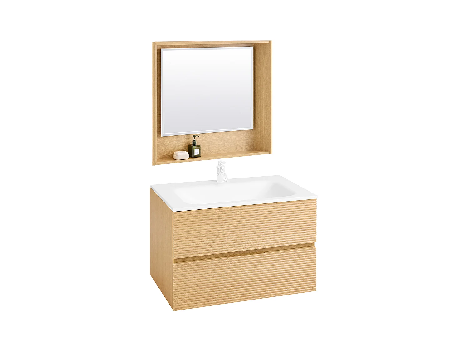 SoBuy Meuble Suspendu pour Lavabo avec miroir Meuble sous vasque avec miroir Ensemble de Lavabo avec miroir Meuble Lave-Mains avec miroir, Couleur Bois, BZR198-N