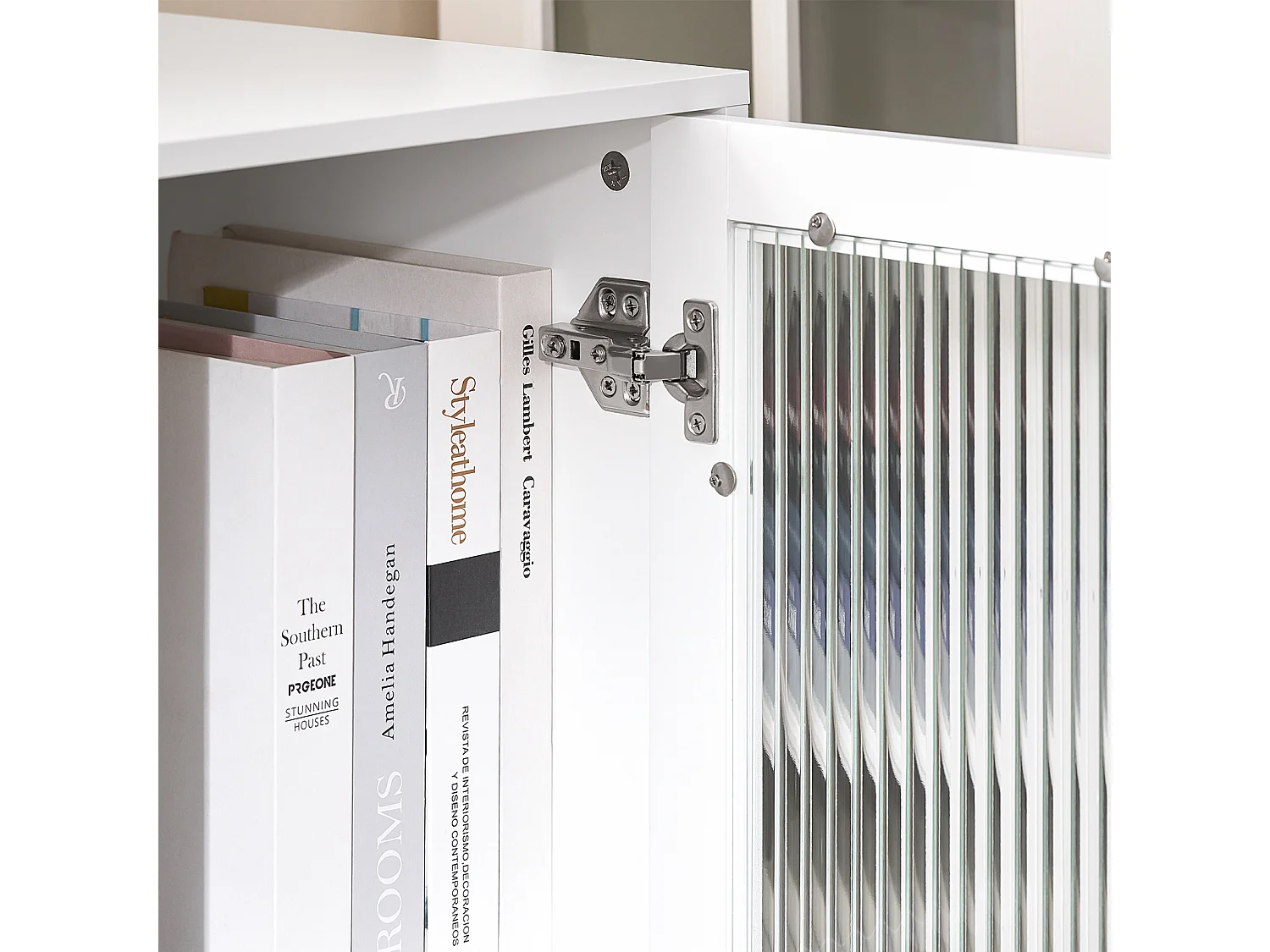 SoBuy ASK09-W Bureaukast met wieltjes, rolprinterhouder, bureau-organizer, opbergkast voor kantoor, opbergdoos met 2 laden, 1 glazen deur