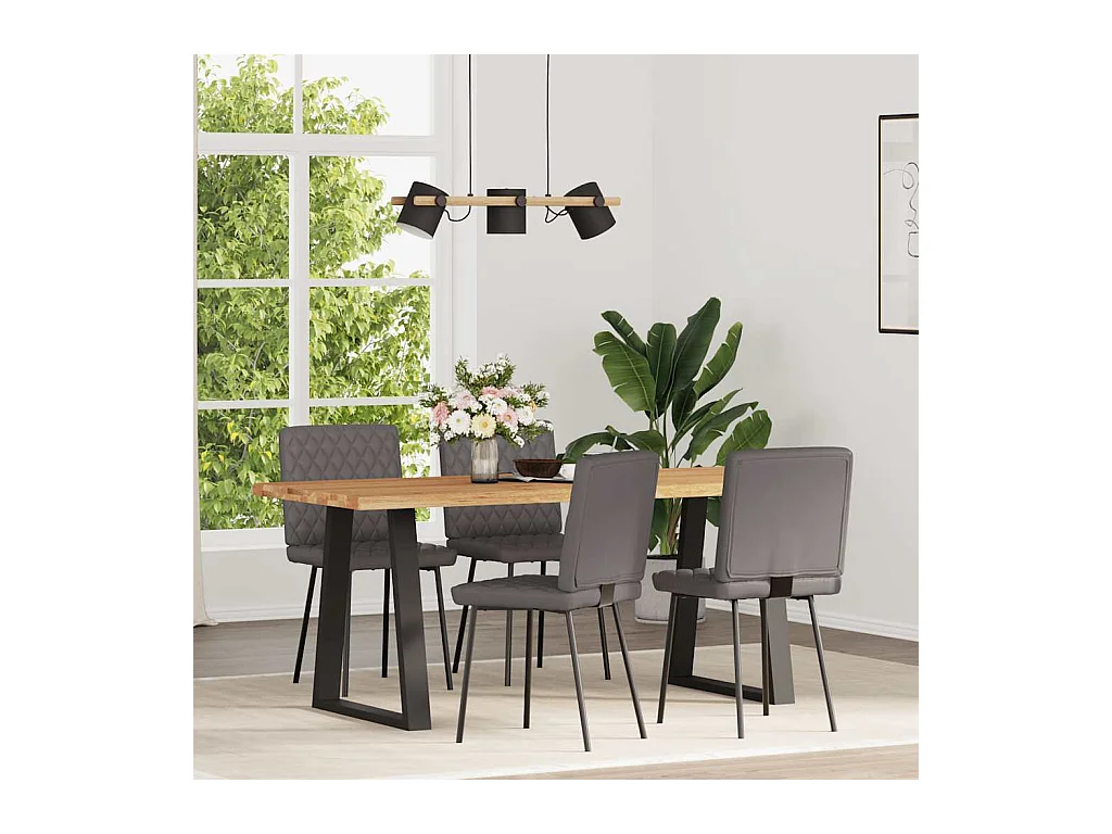 Cadeiras de jantar 4 peças couro artificial cinzento