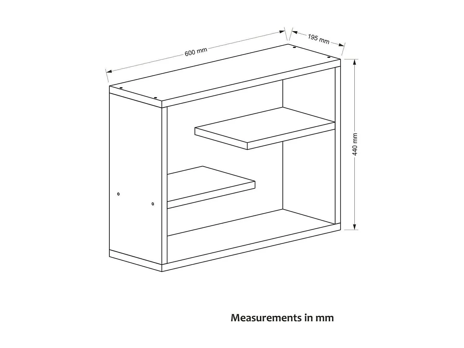 Étagère murale moderne – 60 cm x 44 cm x 19,5 cm – Noyer – Panneau de particules mélaminé