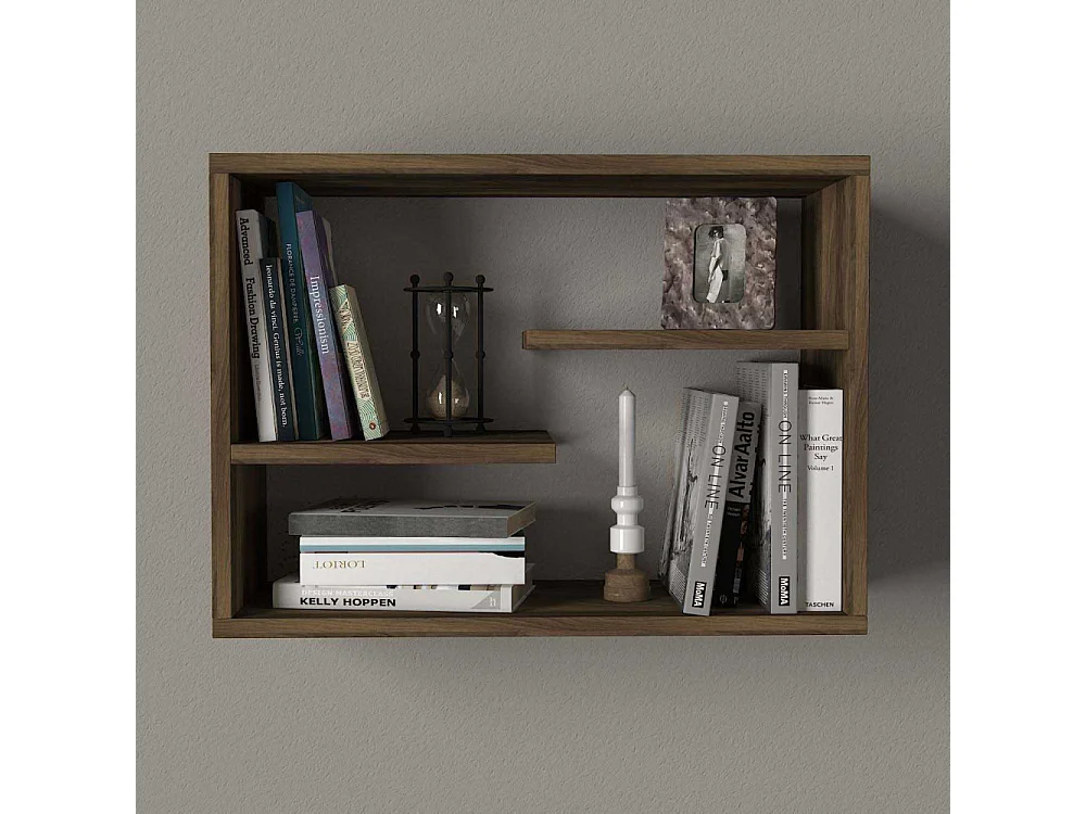 Prateleira de parede moderna – 60 cm x 44 cm x 19,5 cm – Nogueira – Painel de partículas revestido a melamina