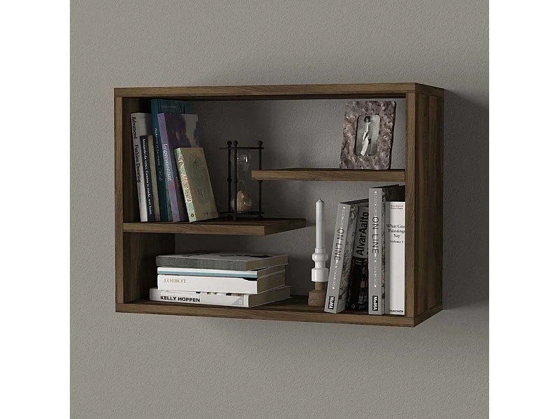 Estante de pared moderno – 60 cm x 44 cm x 19,5 cm – Nogal – Tablero de partículas recubierto de melamina