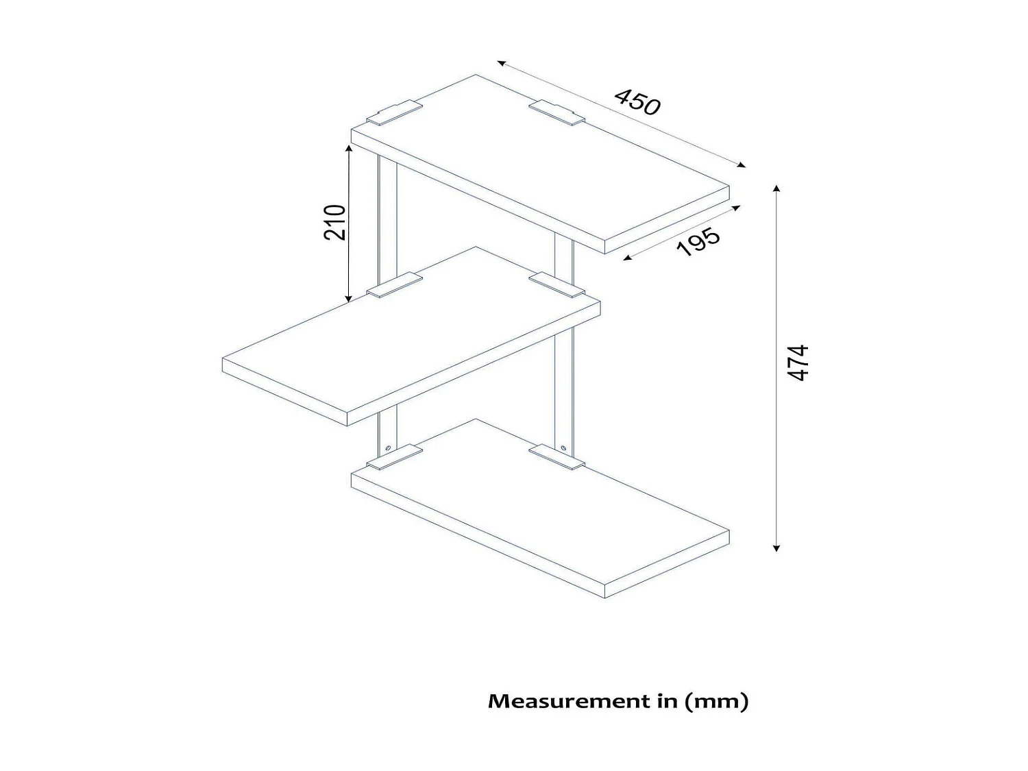 Estante de pared moderno – 45 x 47,4 x 20 cm – Nogal y negro – Metal y melamina