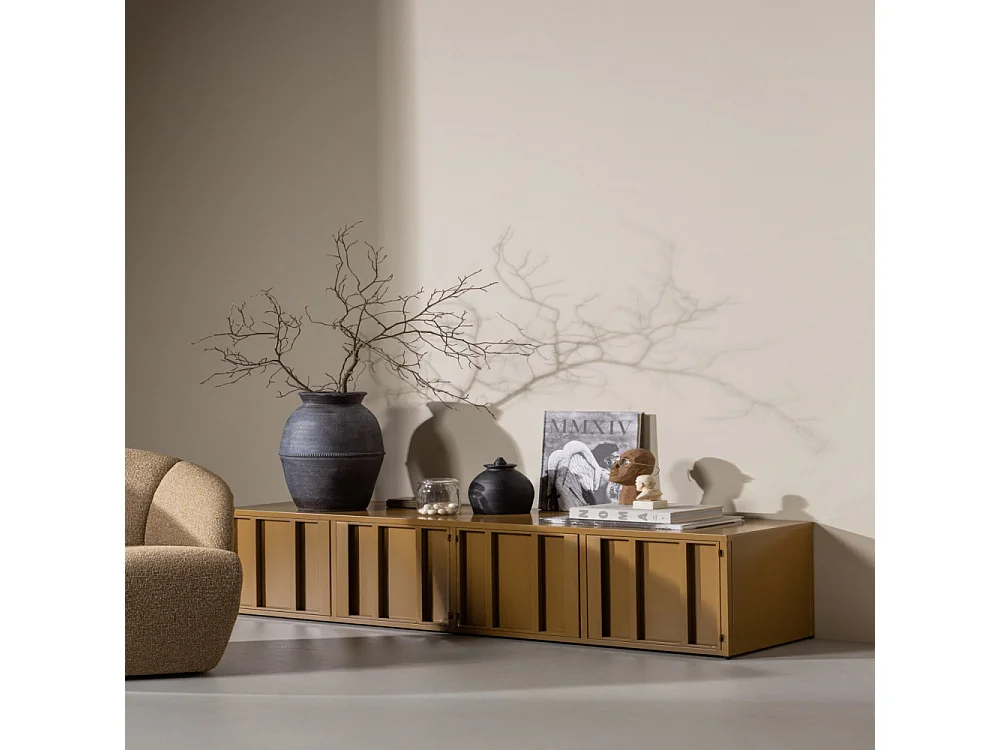 Level - Meuble TV 4 portes en métal L160cm- Jaune moutarde