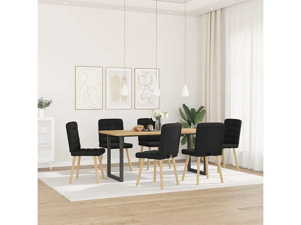 Chaises à manger lot de 6 noir tissu