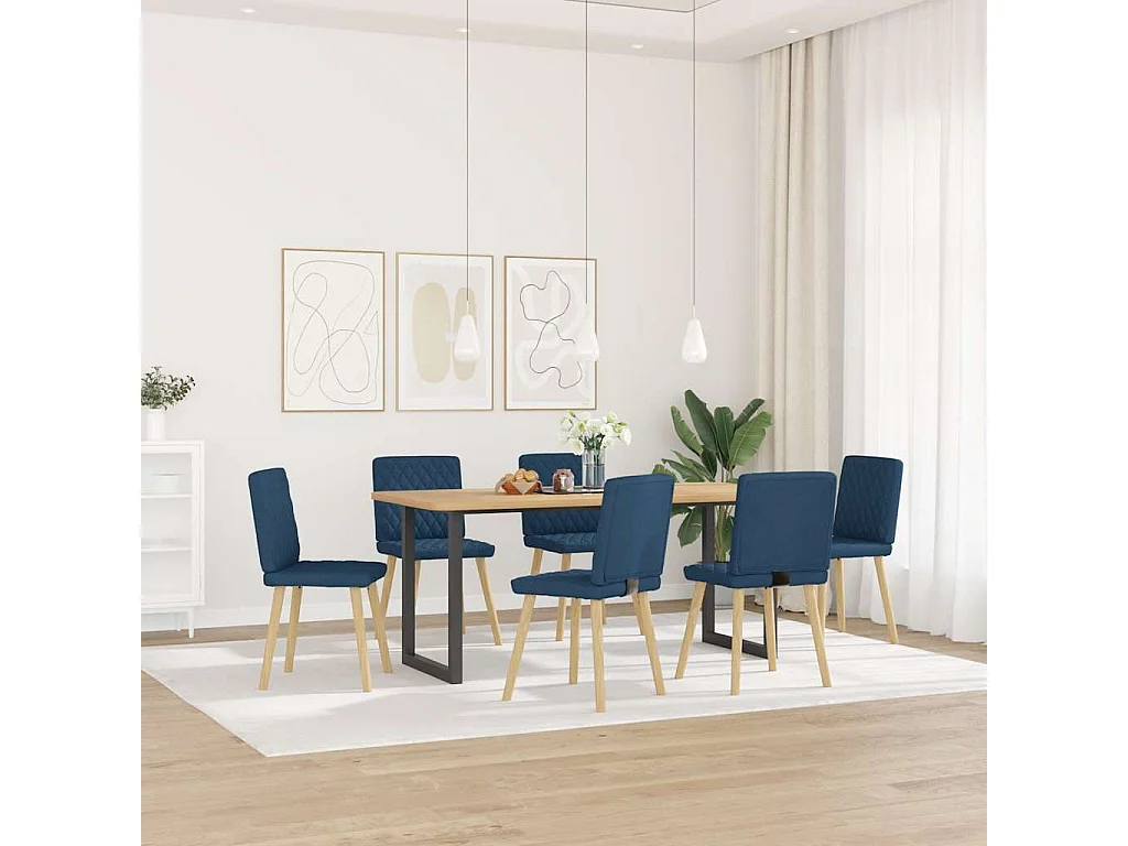 Chaises à manger lot de 6 bleu tissu