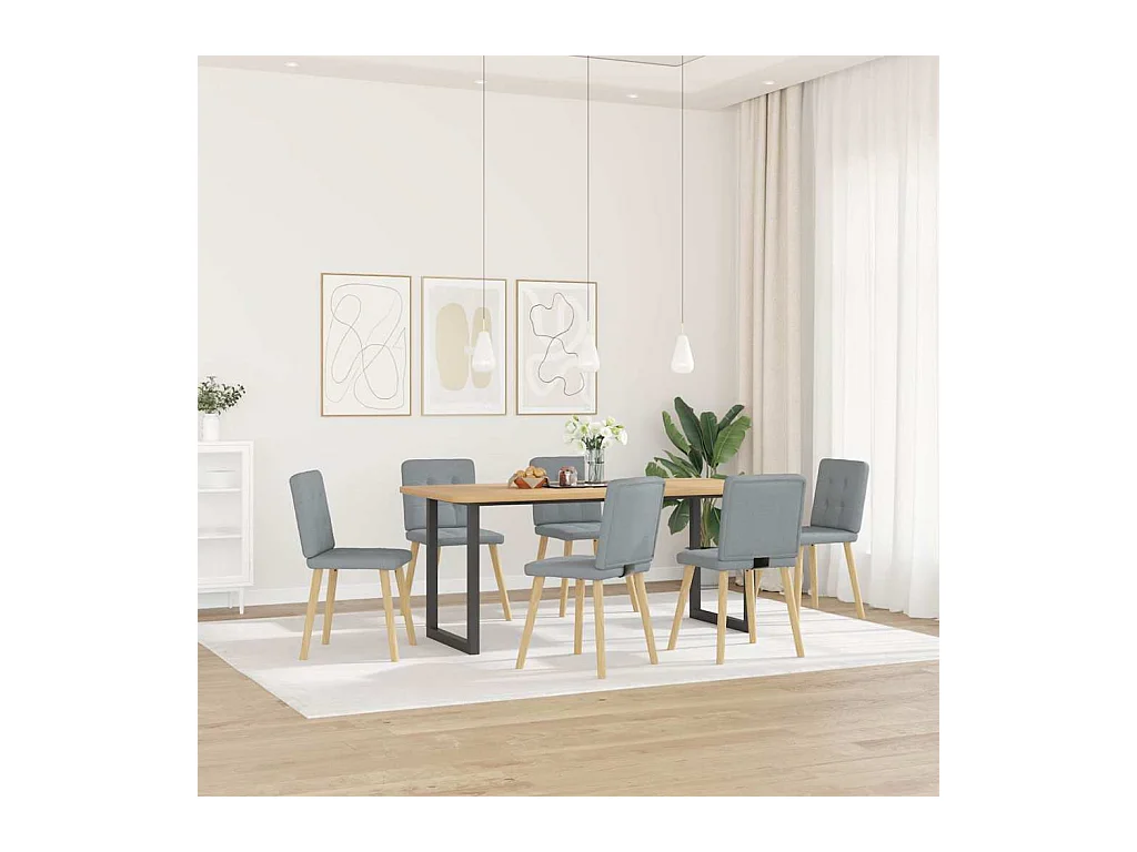 Cadeiras de jantar 6 peças tecido cinzento-claro