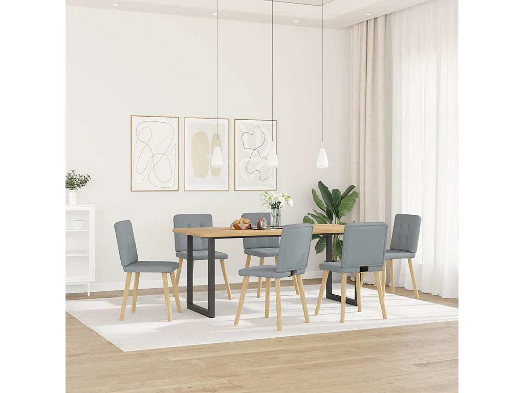 Cadeiras de jantar 6 peças tecido cinzento-claro