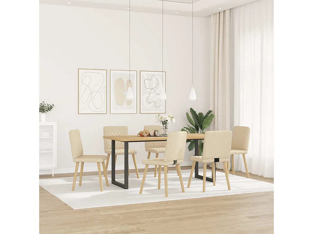 Eetkamerstoelen 6 st stof crèmekleurig