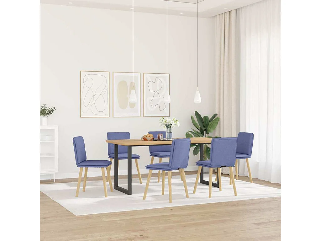Cadeiras de jantar 6 peças Jeans Tecido Azul