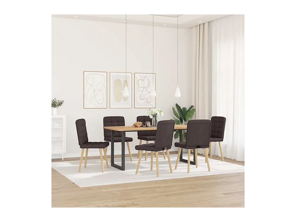 Cadeiras de jantar 6 peças tecido castanho-escuro