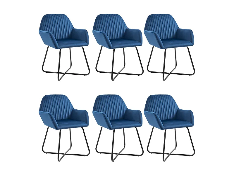 Chaises à manger lot de 6 bleu velours