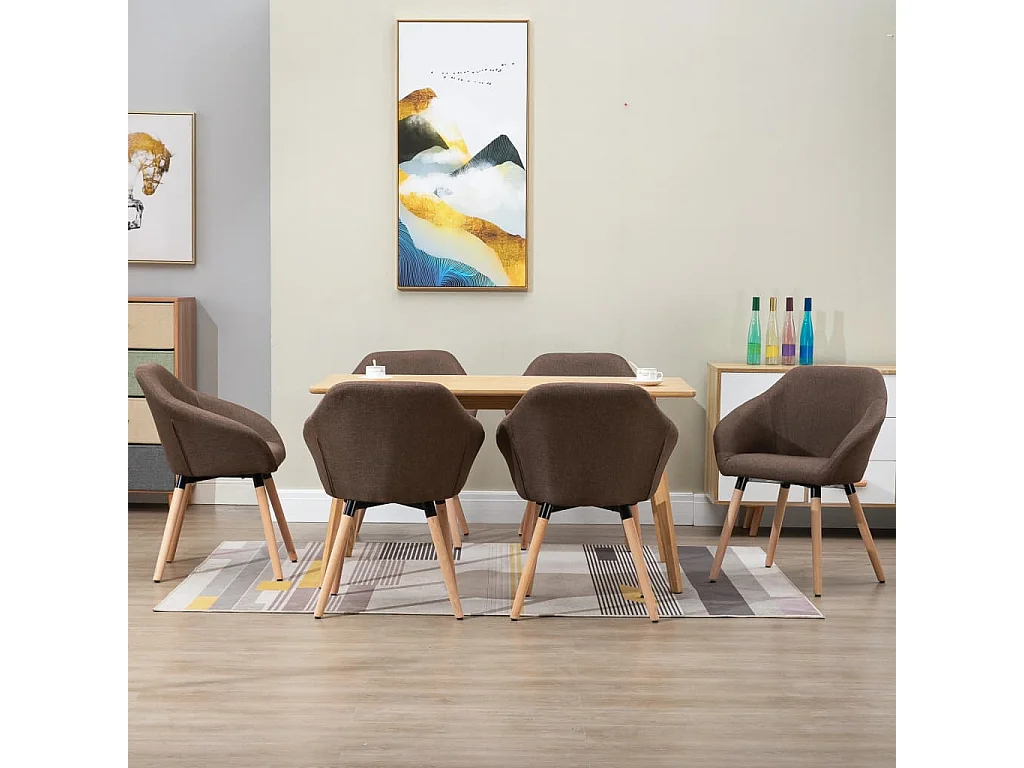 Chaises à manger lot de 6 marron tissu